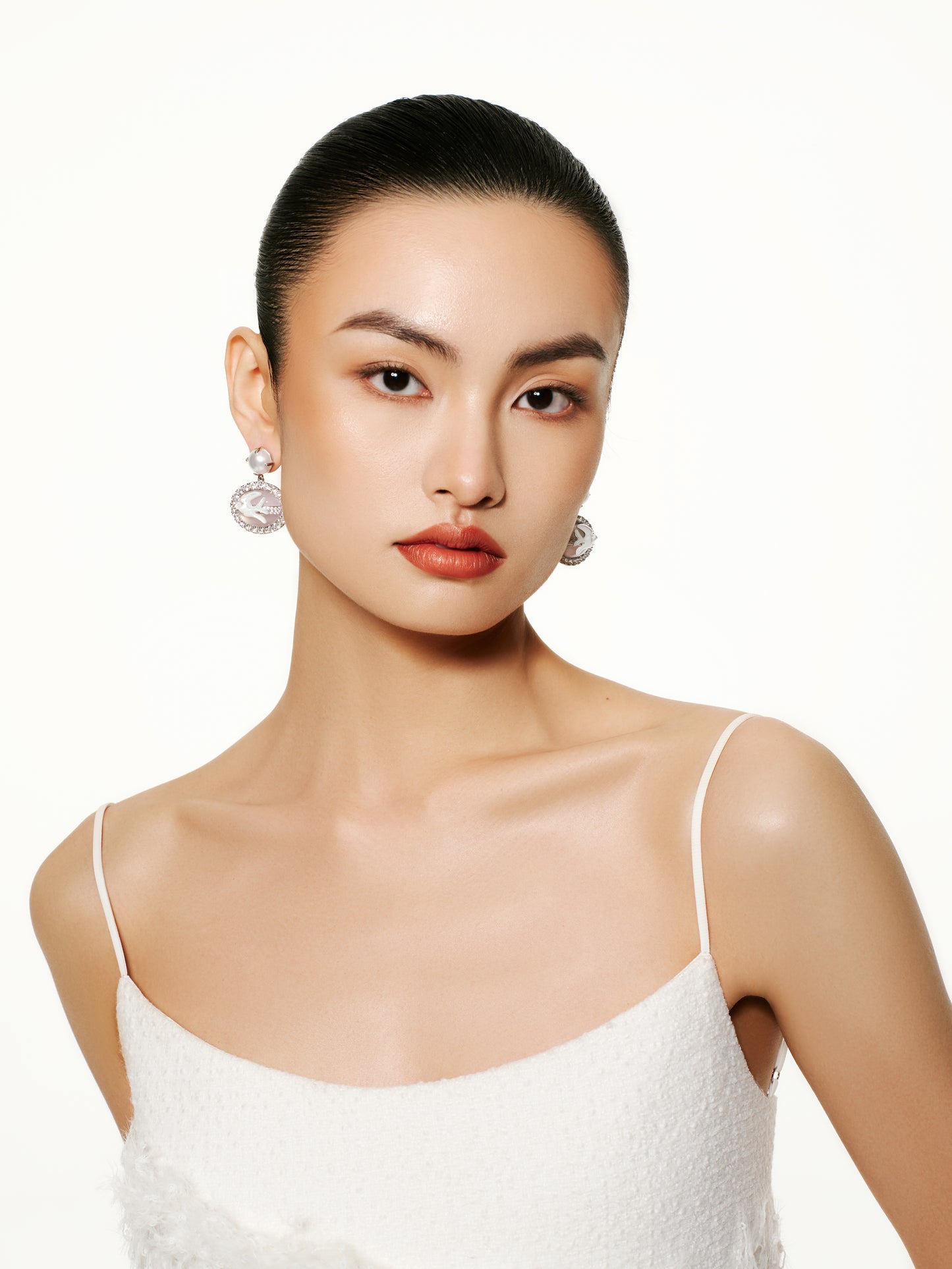 Mother-of-pearl Swallow Overlaid with Pink Glass Pearl Earrings