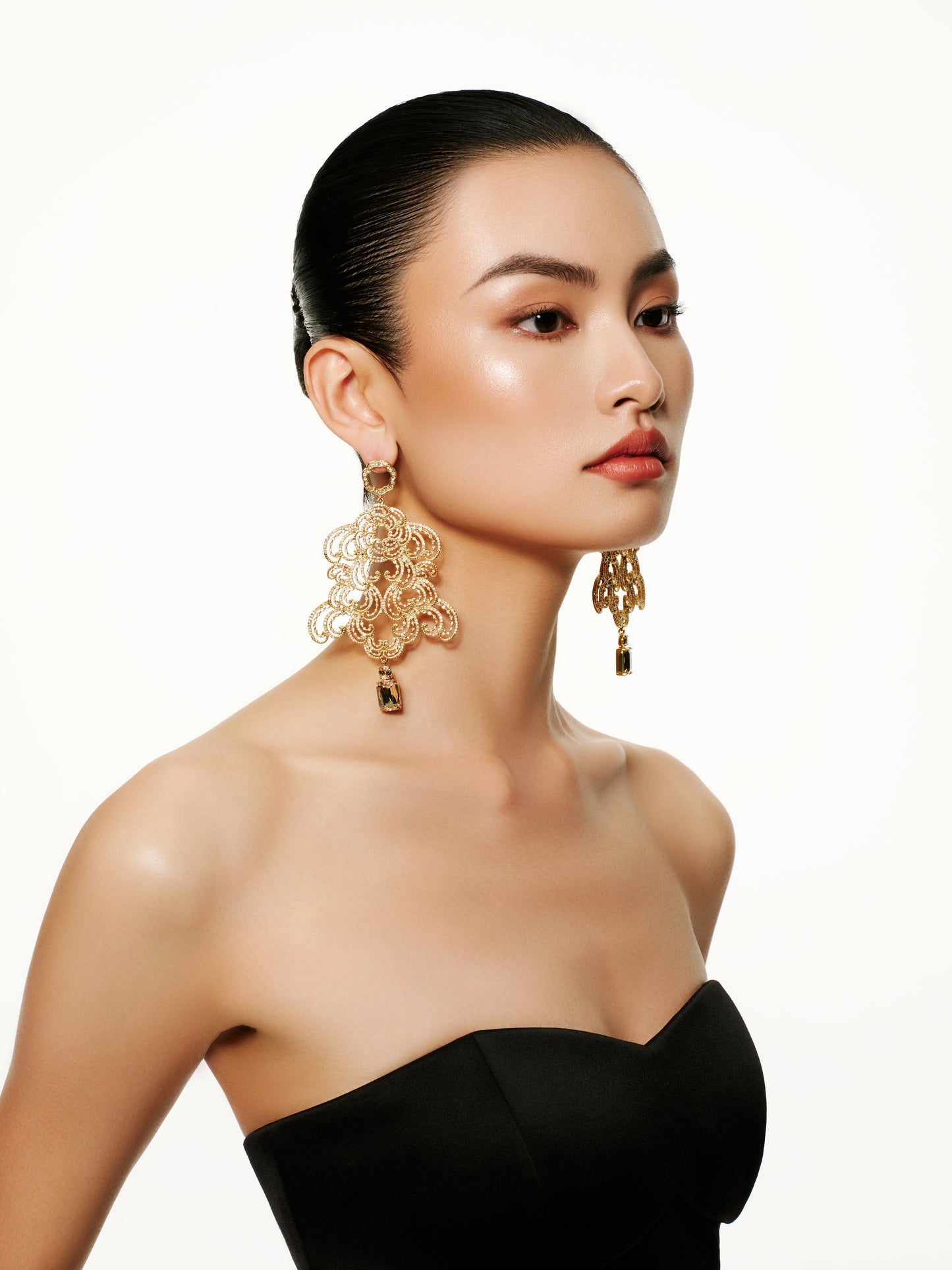 Carved Golden Crystal Earrings