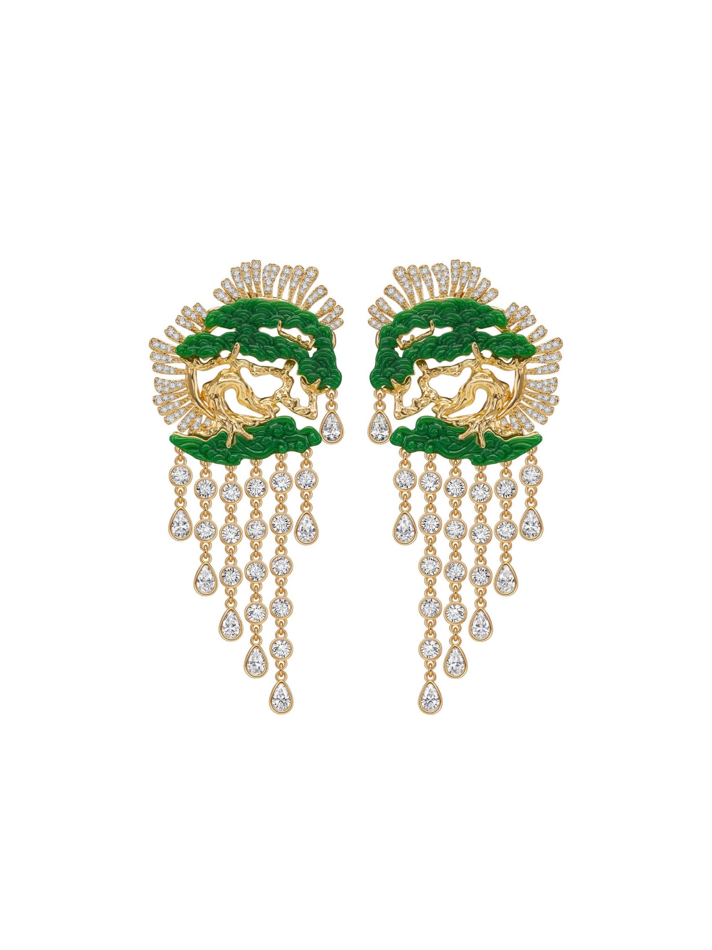 Shimmering Pine Crystal Tassel Earrings