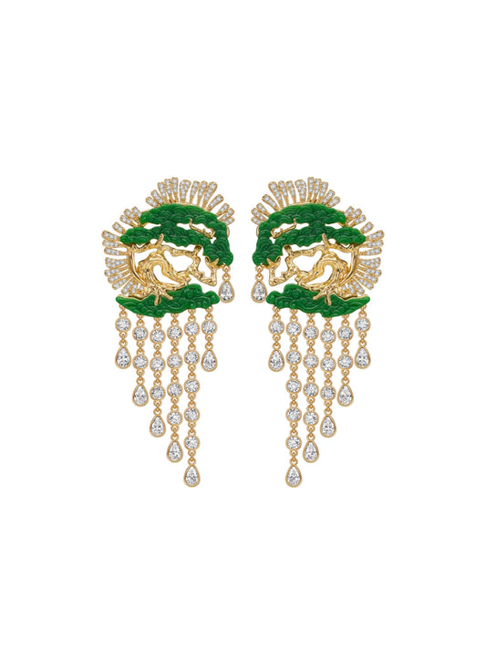Shimmering Pine Crystal Tassel Earrings