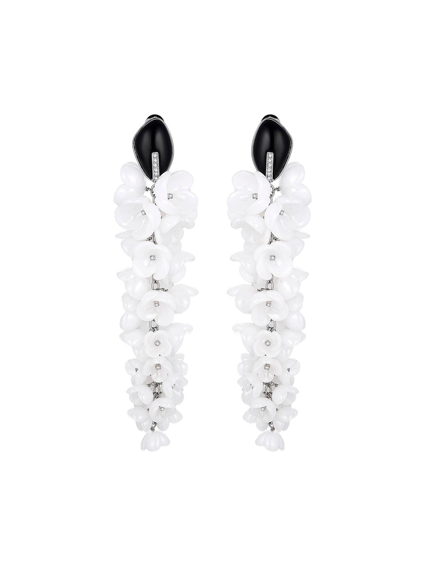 White Glass Floral Strand Earrings