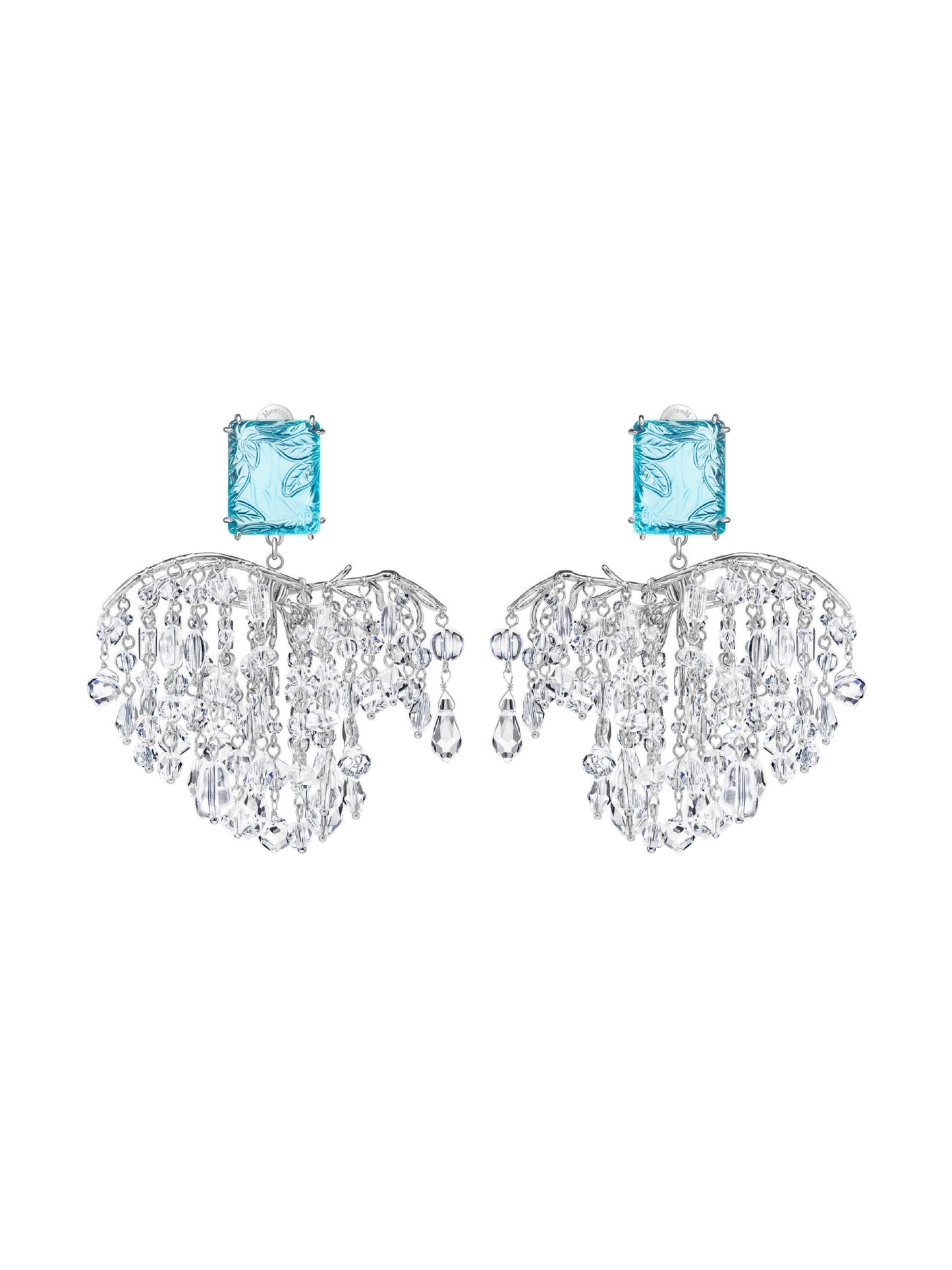 Blue Glass with Hidden Pattern Crystal Tassel Earrings