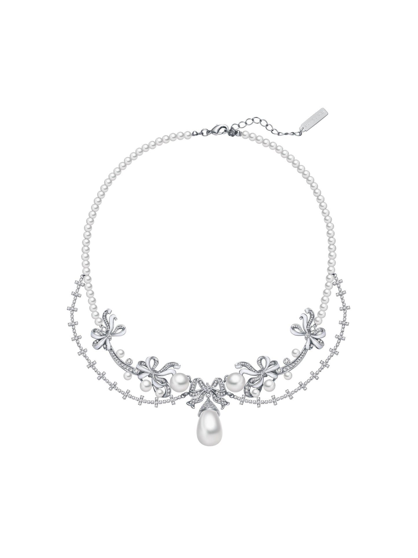 Enamel Ribbon Pearl Necklace