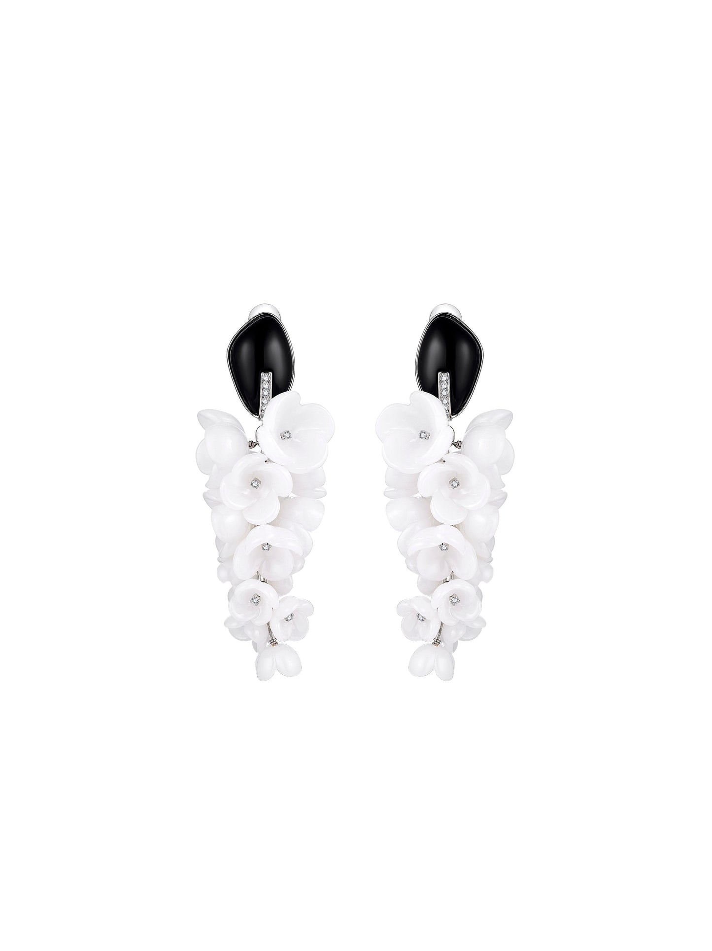 White Glass Floral Strand Earrings