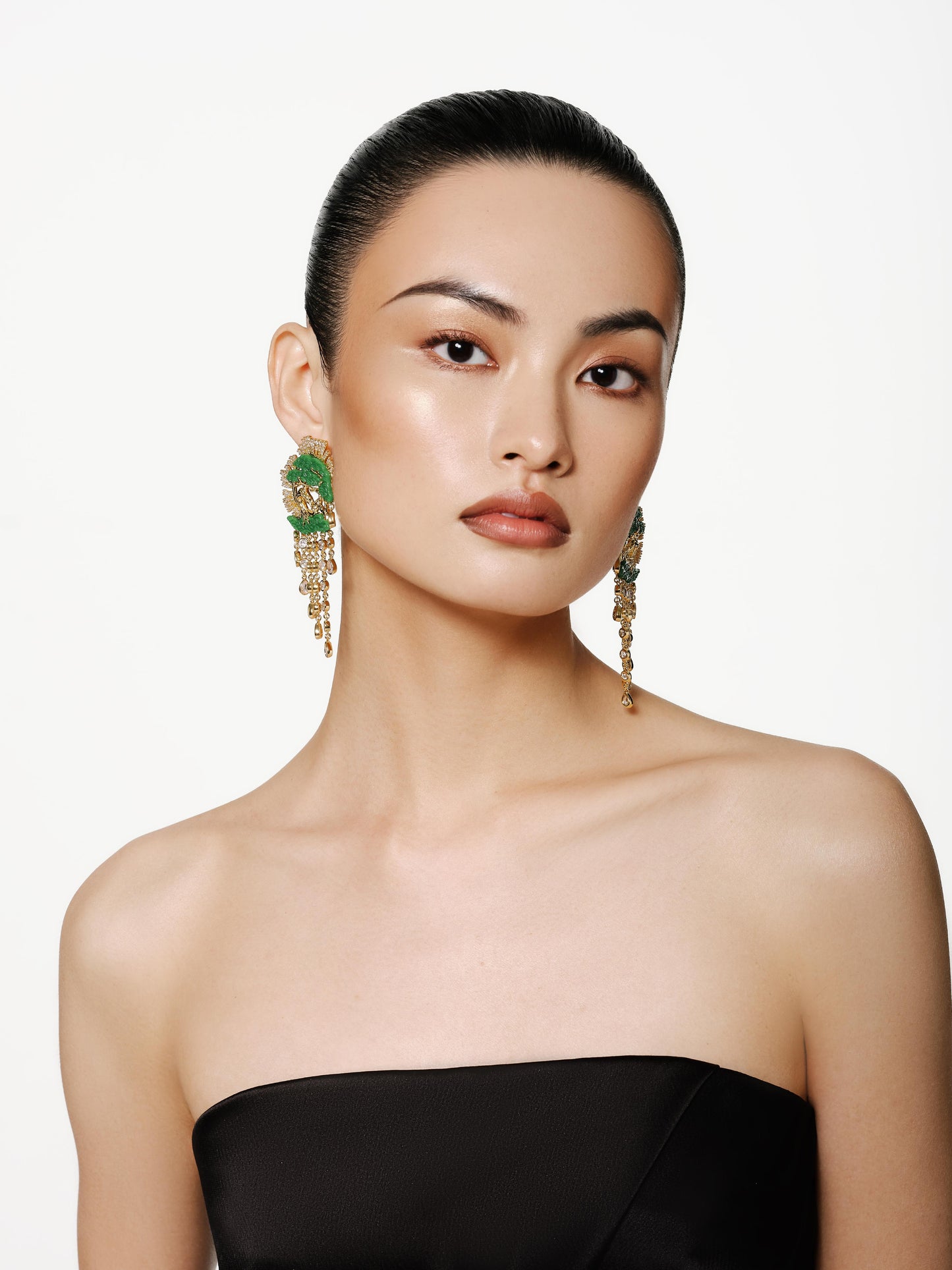 Shimmering Pine Crystal Tassel Earrings