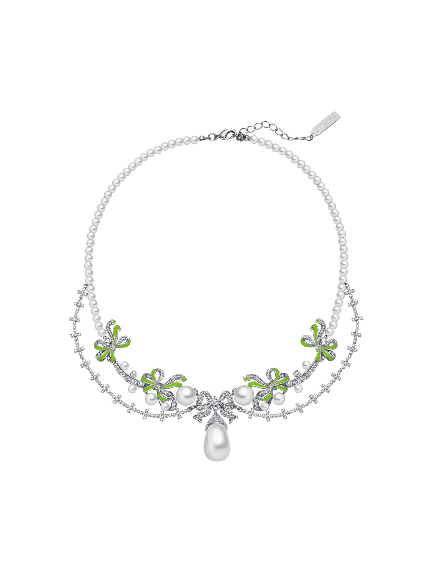 Enamel Ribbon Pearl Necklace