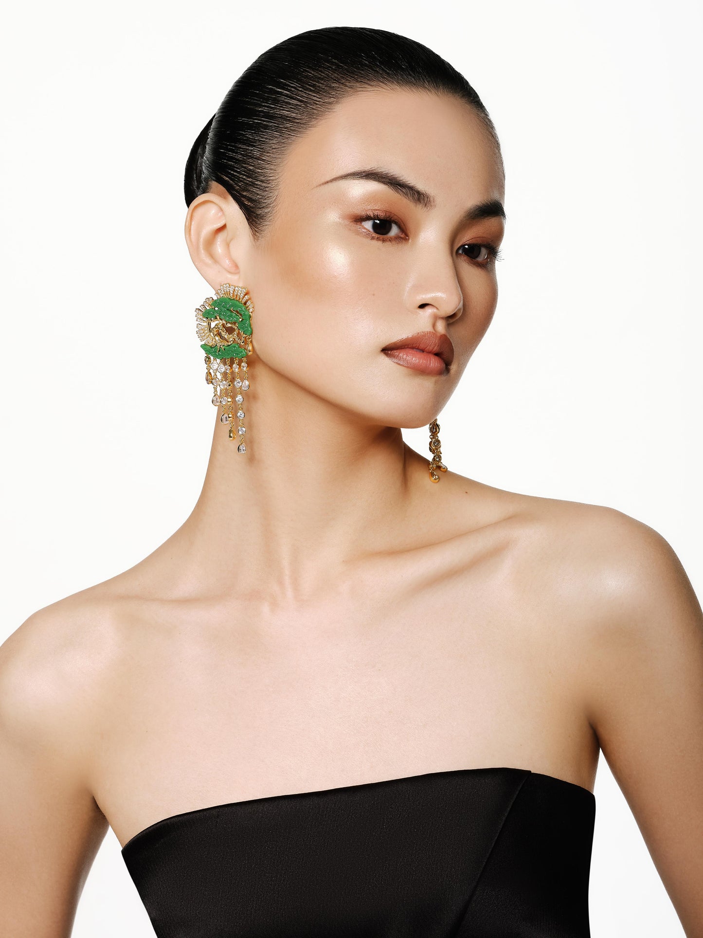 Shimmering Pine Crystal Tassel Earrings