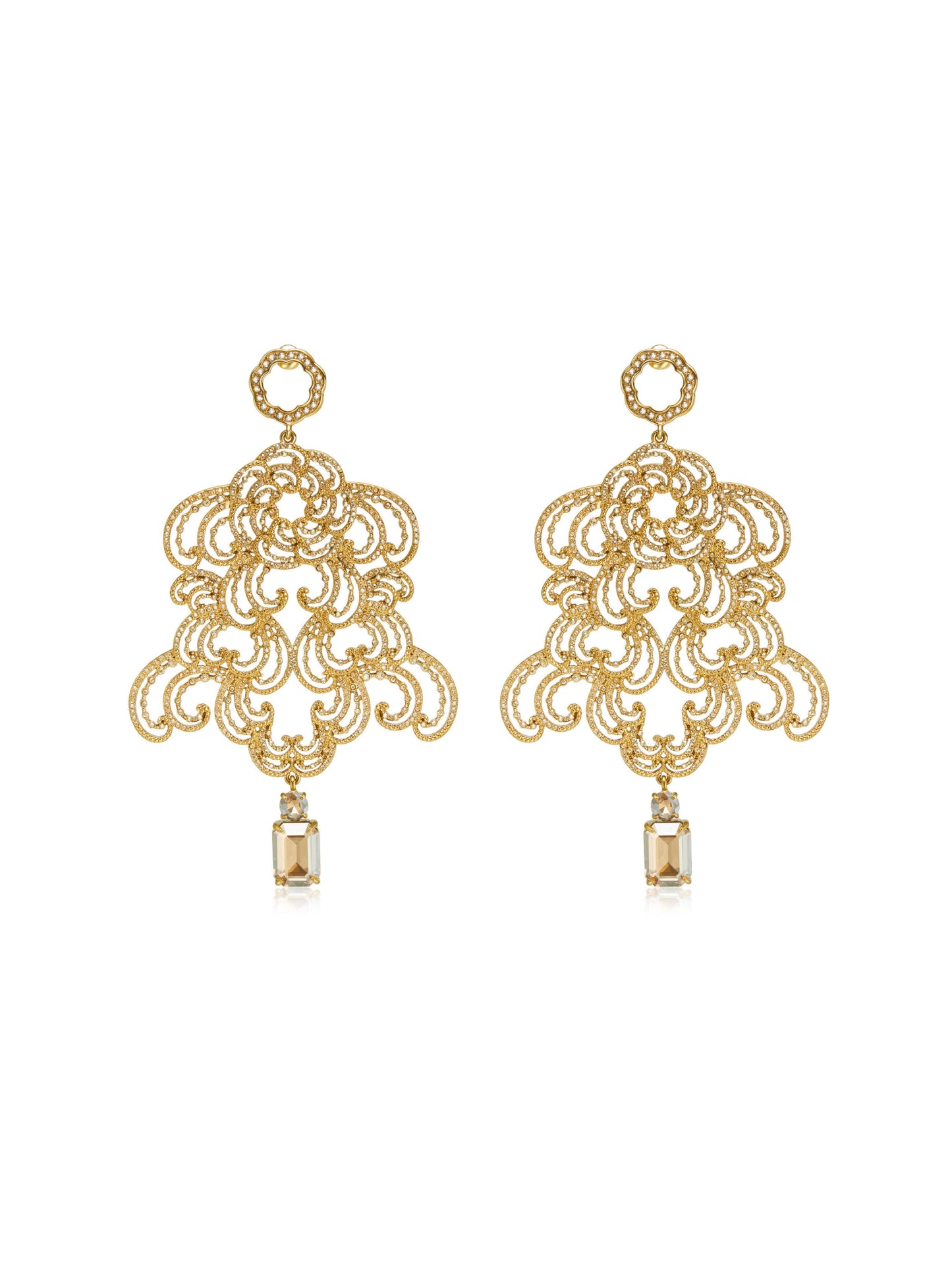 Carved Golden Crystal Earrings