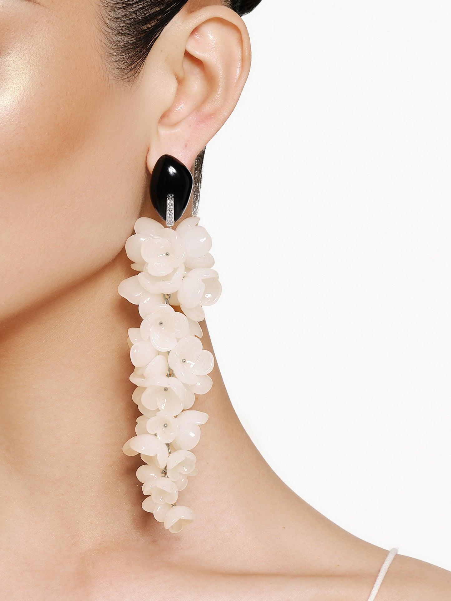 White Glass Floral Strand Earrings