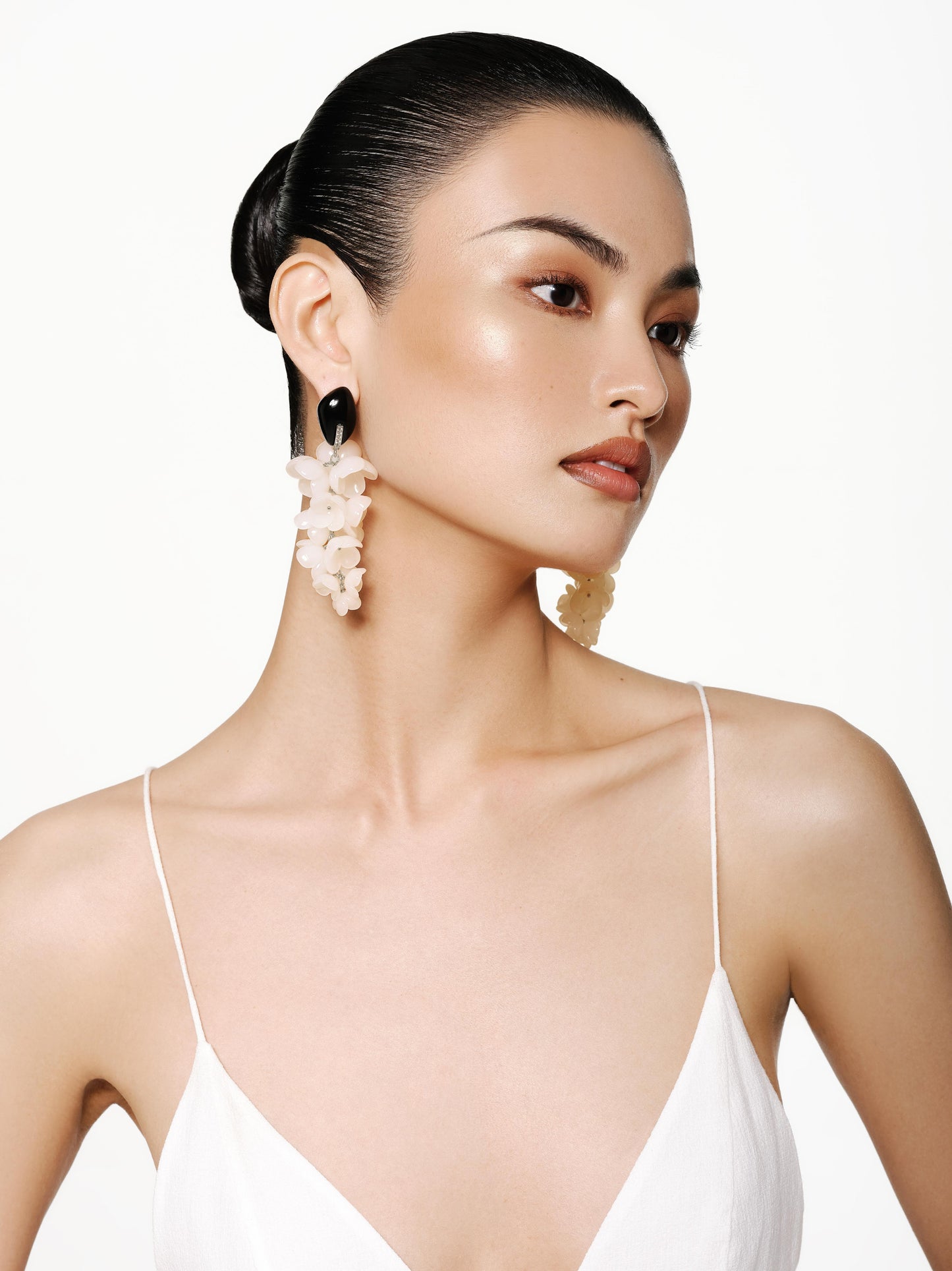 White Glass Floral Strand Earrings