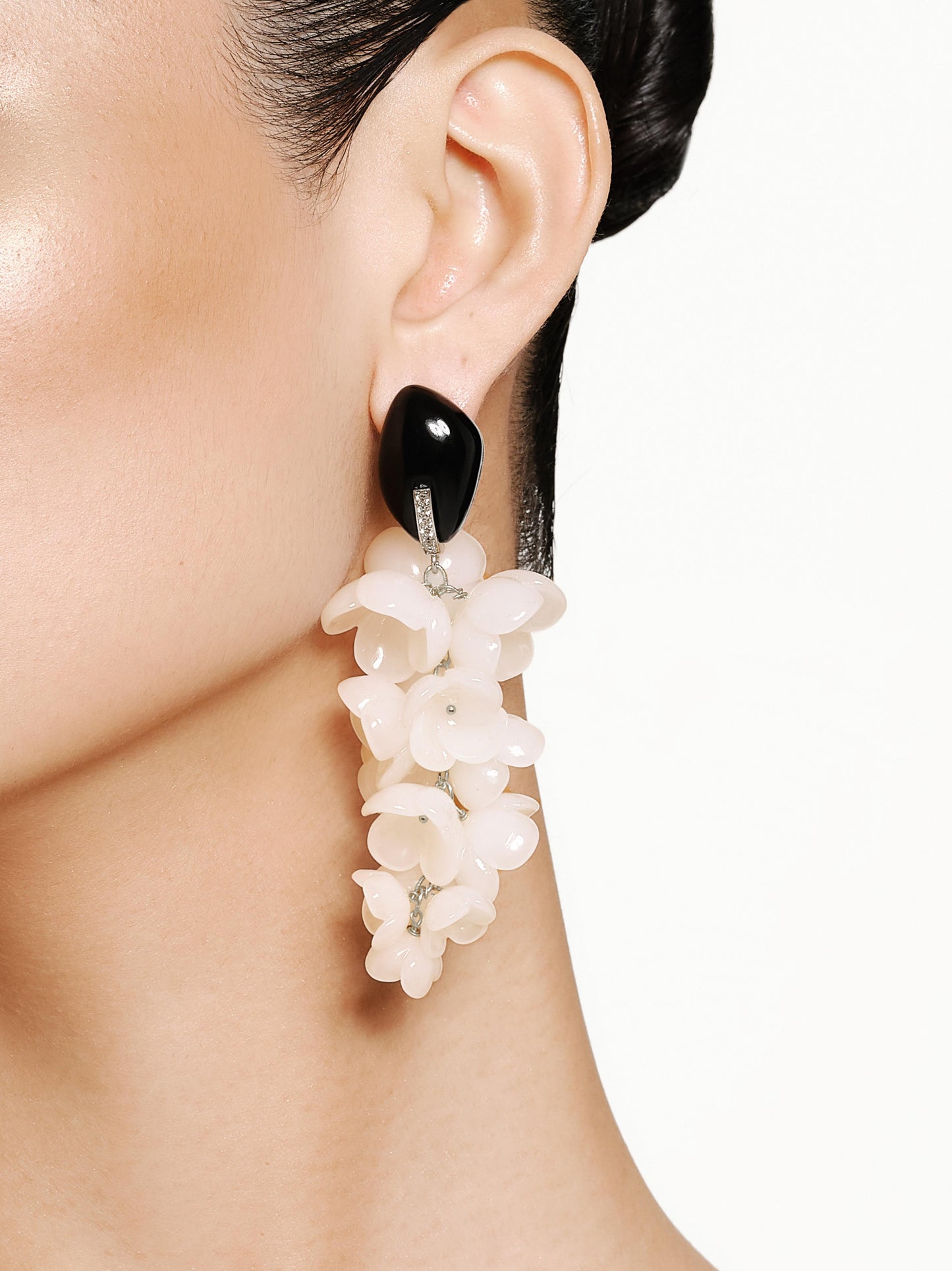 White Glass Floral Strand Earrings