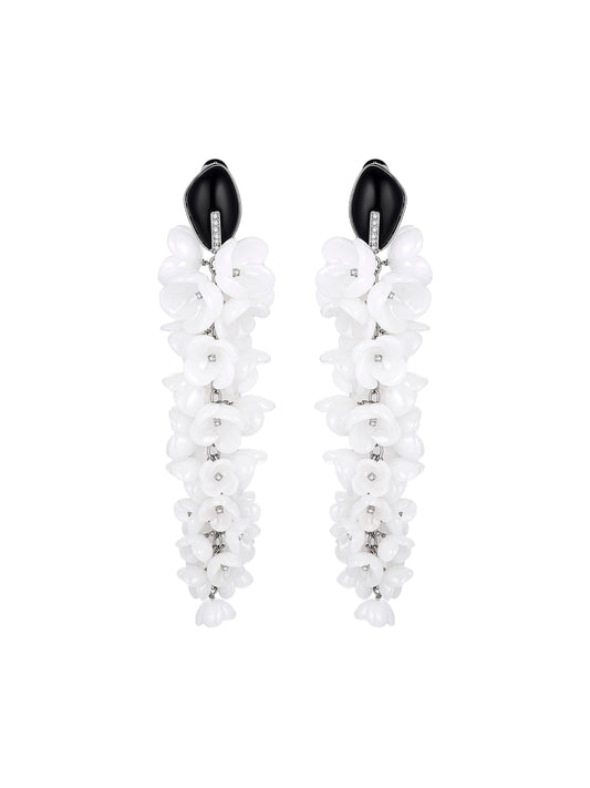 White Glass Floral Strand Earrings