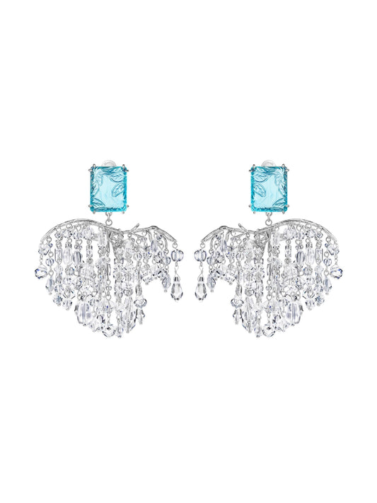 Blue Glass with Hidden Pattern Crystal Tassel Earrings