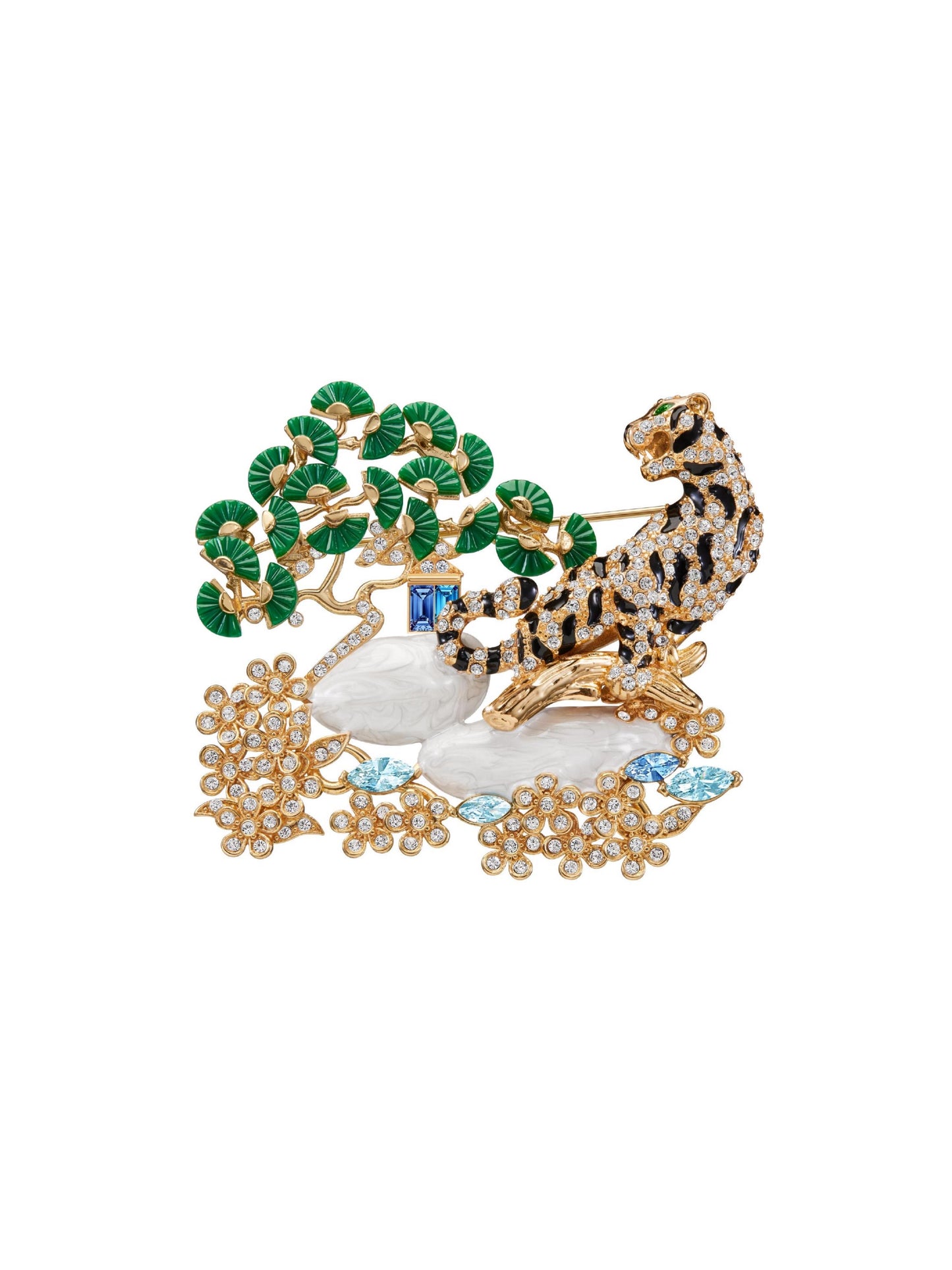 Roaring Tiger in Pine Crystal Cloisonné Brooch